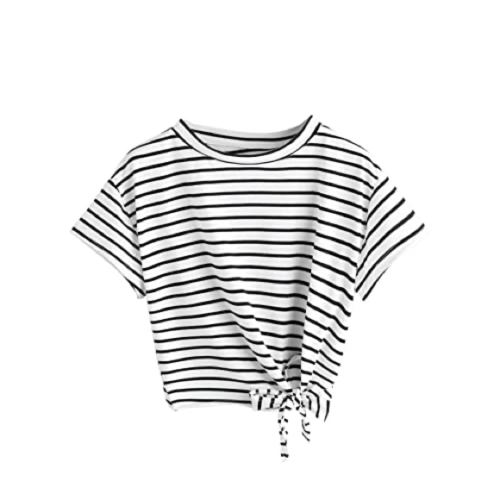 Striped crop top with tie in front